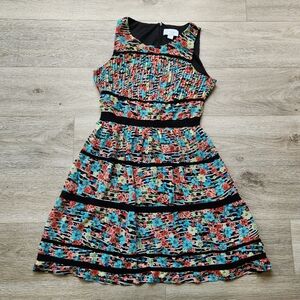 Jessica Simpson Floral Dress Womens 8 Black Crochet Sleeveless Pleated Summer